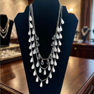 Chic Silver and White Teardrop Necklace